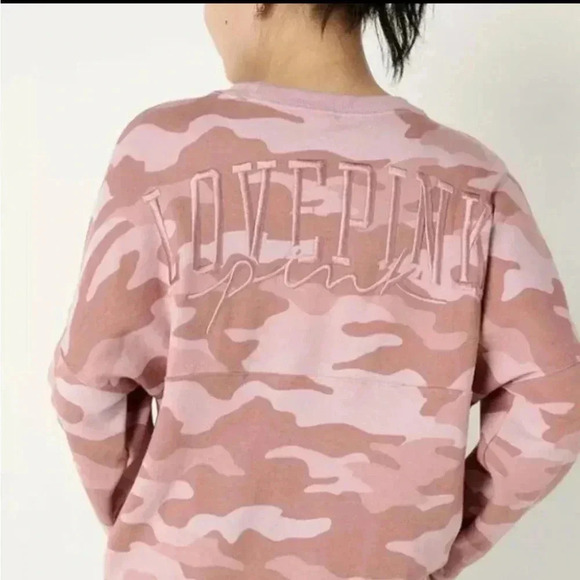 NWT VS Victoria’s Secret Pink Varsity Crew Sweatshirt Camo Pink - Picture 2 of 6